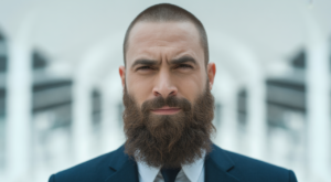 Confident man with a full, natural beard, symbolizing successful beard transplant results in Istanbul