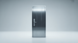 Modern steel security door for property protection, featuring advanced design and robust construction.