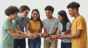 Diverse youth finding support through telehealth peer group.