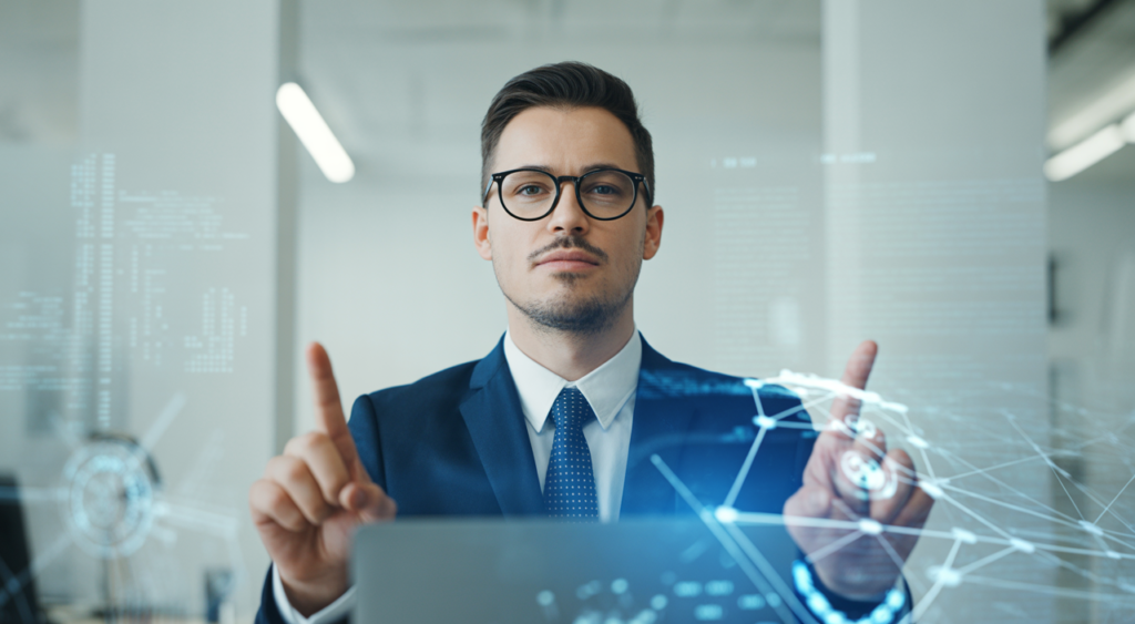 Professional cybersecurity consultant working in a modern office setting representing cybersecurity consulting in Canada