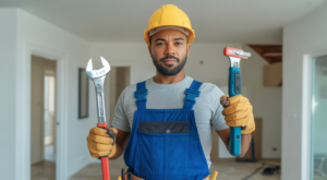 Professional handyman performing home repairs in Atlanta with tools in a clean, modern setting